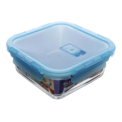 GLASS CONTAINER W/LID BLUE