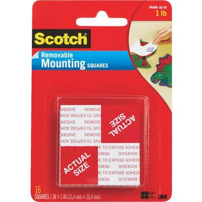 3M Removable Mounting Square  1x1 Inch  16 Pack 108S-SQ-16