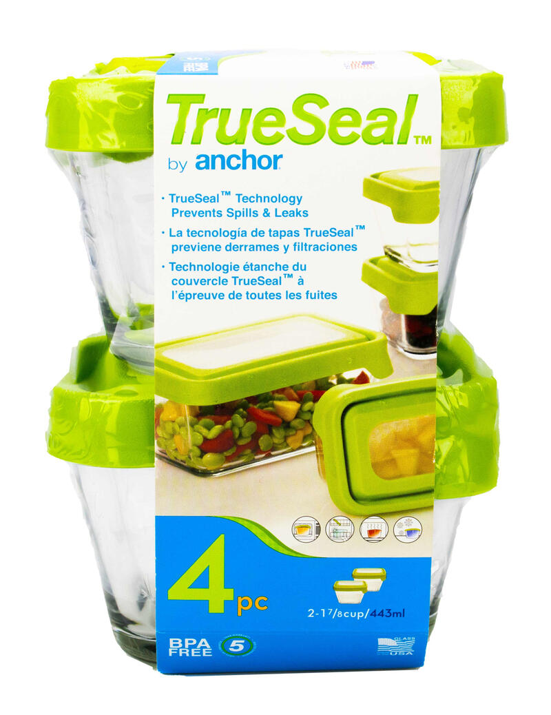 As Is c e ll a TruSeal 4-Pc Glass Rectangle Food Storage Set w