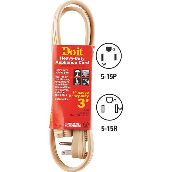 DIB Appliance Cord 14/3 Heavy duty 3 Foot Tan 1 Each 550043