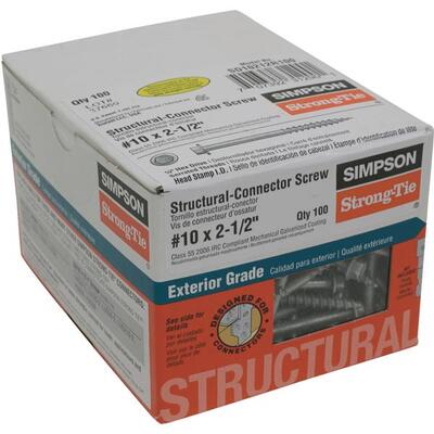  Simpson Strong Structural Connector Screw 10x2-1/2 Inch  1 Box  SD10212R100-R
