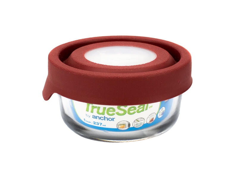 Anchor Truseal Glass Round Storage Container With Lid 1 Cup Cherry 1 Each 91843