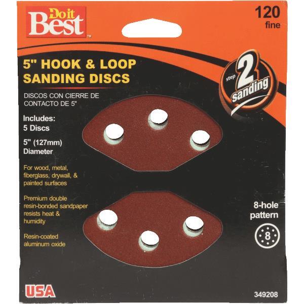  Do It Best  Vented Sanding Disc 120 Grit 8 Hole  5 Inch  5 Pack  349208