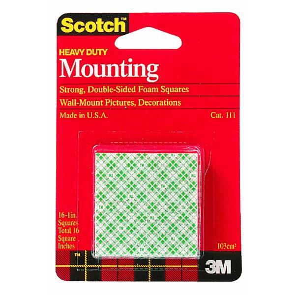 3M Scotch  Mounting Squares  1x1 Inch  1 Each 111S-SQ-16