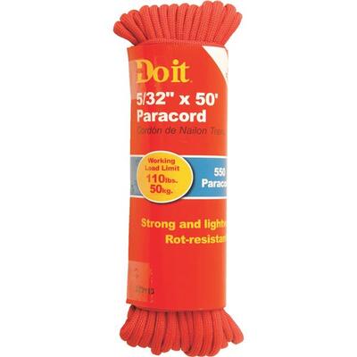  Do It Best  550 Nylon Paracord 5/32 Inch x 50 Foot Red 1 Each 703115
