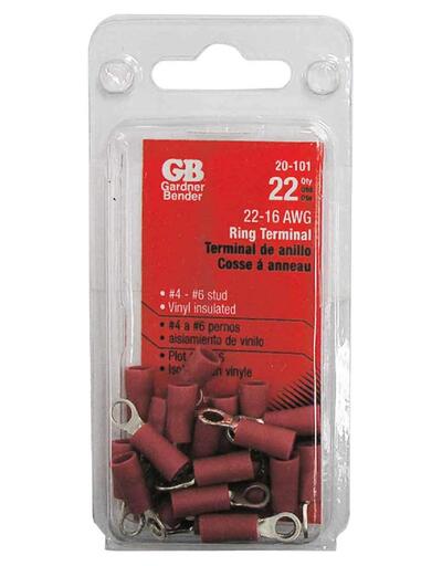 Gb Electrical Ring Terminal 22-16 Awg Insulated Red 1 Each 20-101