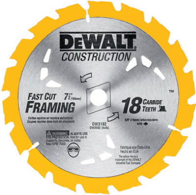 DeWalt Carbide Blade 18 Teeth  7-1/4 Inch  1 Each DW3192