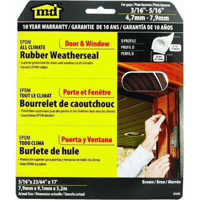  M-D Rubber Weatherstrip 17 Foot  Brown 1 Roll 63602