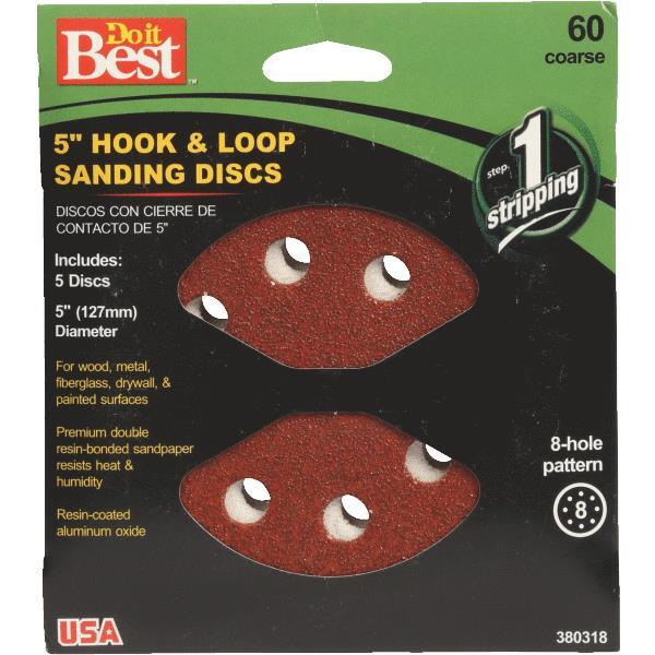  Do It Best  Vented Sanding Disc 60 Grit 8 Hole  5 Inch  5 Pack  380318