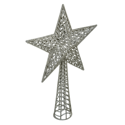 GLITTER STAR TREE TOP 38CM SIL