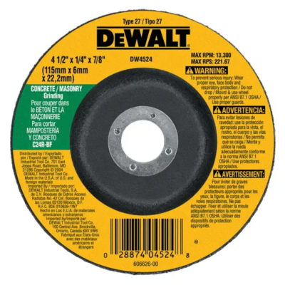  DeWalt  Masonry Wheel 4-1/2x1/4 Inch  1 Each DW4524