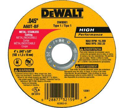  DeWalt Metal Cutting Wheel  4x0.45x5/8 Inch  1 Each DW8061