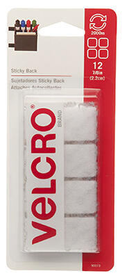  Velcro Sticky Back Square Fastener 7/8 Inch  White 12 Pack 90073