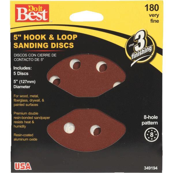  Do It Best  Vented Sanding Disc 180 Grit 8 Hole  5 Inch  5 Pack  349194