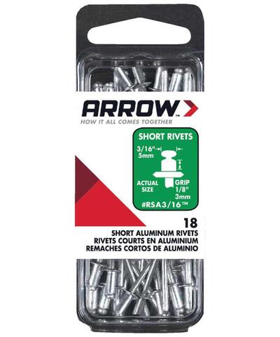  Arrow Short Rivet  3/16x1/8 Inch  Aluminum  18 Pack RSA3/16