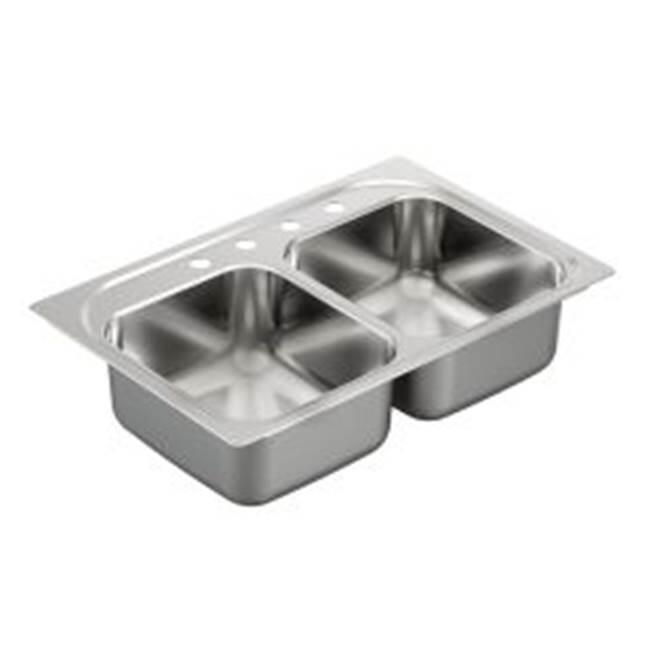 Moen Kitchen Sink Double Bowl 33x22x8 Inch Stainless Steel 1 Each