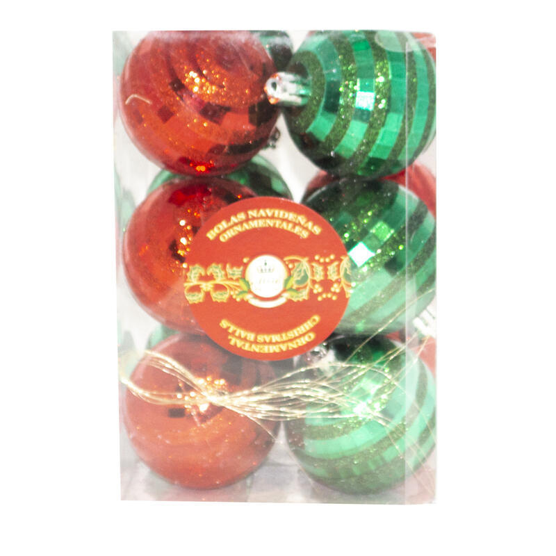  Christmas Disco Balls 12 Piece 6cm Red Green 1 Set 2778-239666JOY