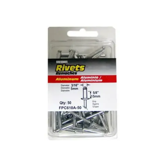  Sure Bonder Extra Long Rivet  3/16 Inch  Aluminum 50 Pack  FPC610A-50