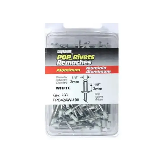 Surebonder Aluminum Rivet  1/8 Inch  White  100 Pack  FPC42AW-100