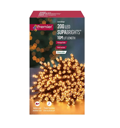 XMAS LIGHT 200CT W/TIMER V GLD