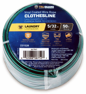  Tru Guard PVC Coated Wire Clothesline 5/32x50 Foot 1 Each 641941