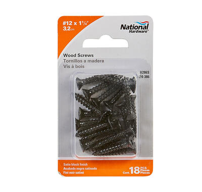  National Hardware Wood Screw Flat Head  12x1-1/4 Inch Black  1 Box  N224386