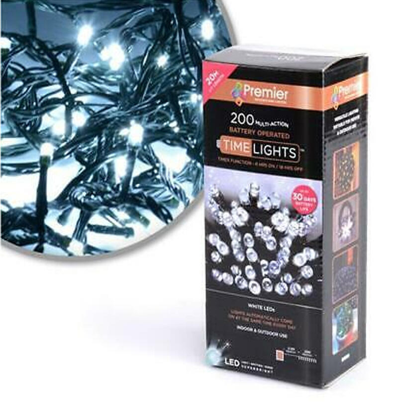 Premier Christmas Light Multi Action With Time 200 LED White 1 Each LB112384W