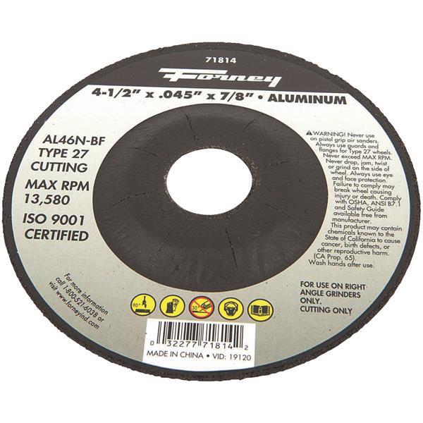   Forney  Cut Off Wheel 4-1/2x7/8 Inch Aluminum  1 Each 71814