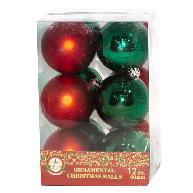  Christmas Glitter Balls 12 Piece 6cm Assorted 1 Set 2768-23935AJOY