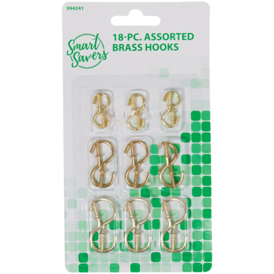 BRASS HOOKS 18PC ASST