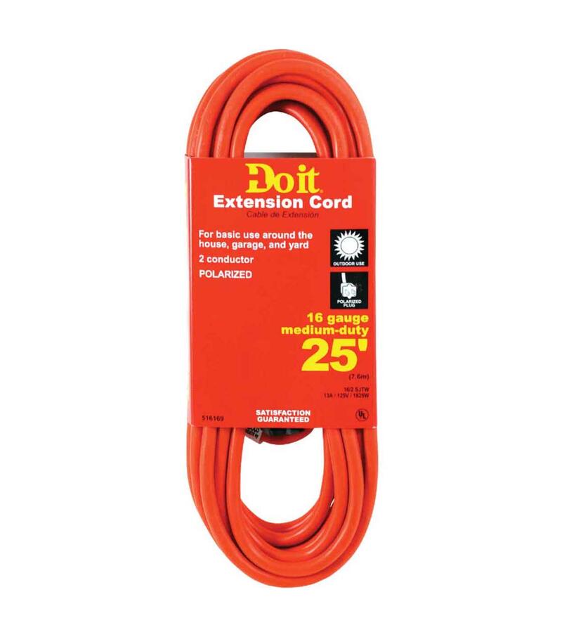 Do It Best Extension Cord Outdoor 16/2 25 Foot Orange 1 Each  OU-JTW-162-25