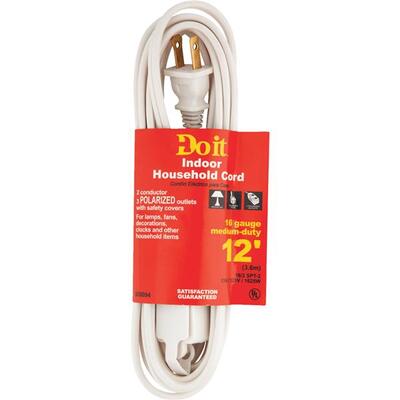Do It Best  Extension Cord 16/2 12 Foot  White 1 Each IN-PT2162-12X-WH