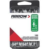  Arrow Short Rivet  1/8x1/8 Inch White Aluminum  100 Pack  RSAW1/8IP
