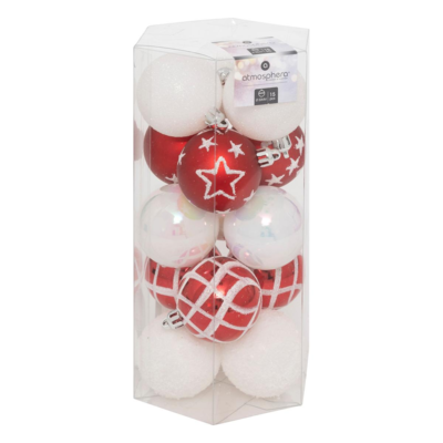 XMAS BALLS 15PCS 50MM RED/WHT