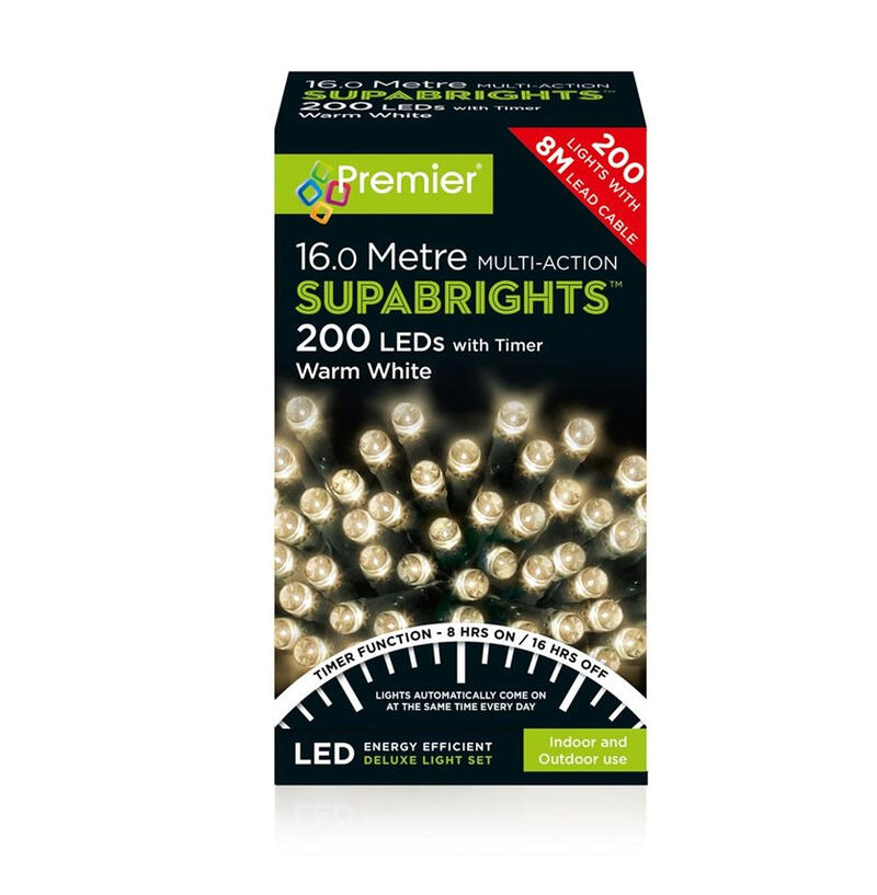  Premier  Multi Action Supabrights 200 LED 20 Metres Warm White  1 Box  LV162170
