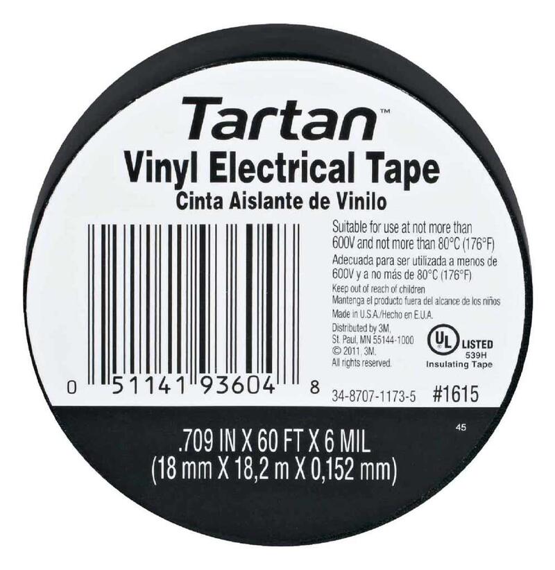 3M Tartan Tape Electrical Vinyl 3/4 60 Foot  Black 1 Each 1615
