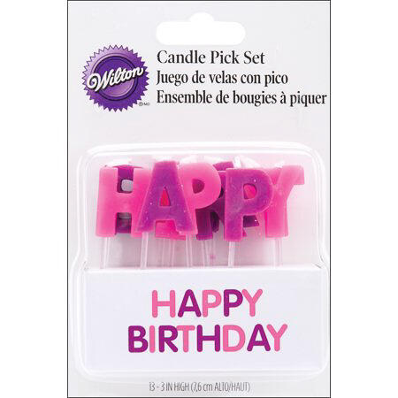  Wilton Candle Pick Set Happy Birthday  3 Inch  Pink  1 Set 2811-706