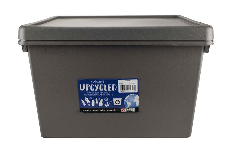 5 x 36L Heavy Duty Box & Lid Grey Upcycled Plastic Storage Box 