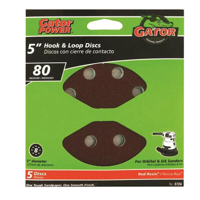  Gator Sanding Disc 8 Hole 80 Grit 5 Inch 5 Pack  3724