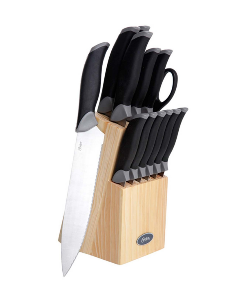 CUTLERY SET W/PINE BLOCK 14PC