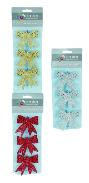 GLITTER BOW W/ CLIPS ASST