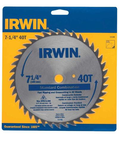  Irwin Circular Saw Blade 40 Teeth 7-1/4 Inch  1 Each 11140