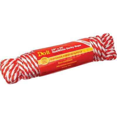 DIB Derby Polypropylene Rope 3/8 Inx50 Foot Red White 1 Each 737240