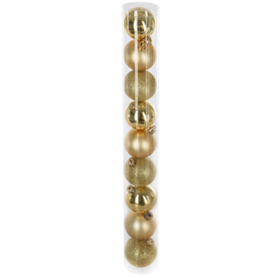 XMAS BALLS 9PCS 60MM GOLD/CHAM