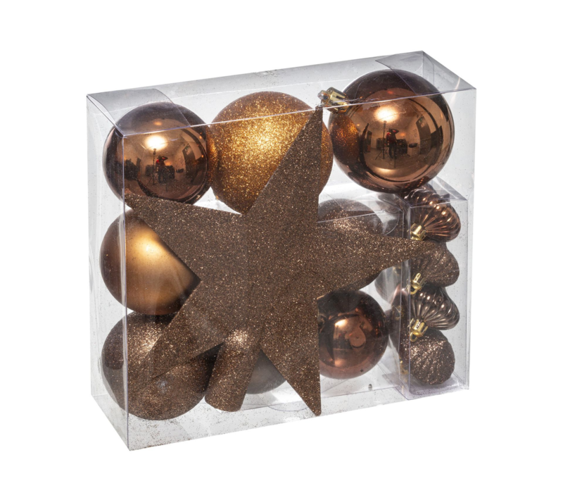 XMAS BALLS 18PCS BROWN