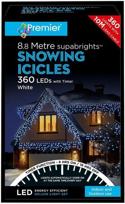  Premier  Snowing Icicles 360 LED 8.8 Metres White 1 Box  LV162183W