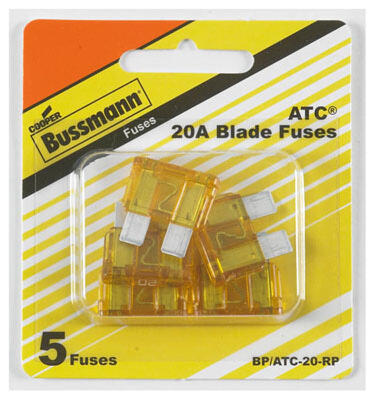  Cooper Bussmann Blade Fuse Auto 20A Yellow 5 Pack BP-ATC-20-RP