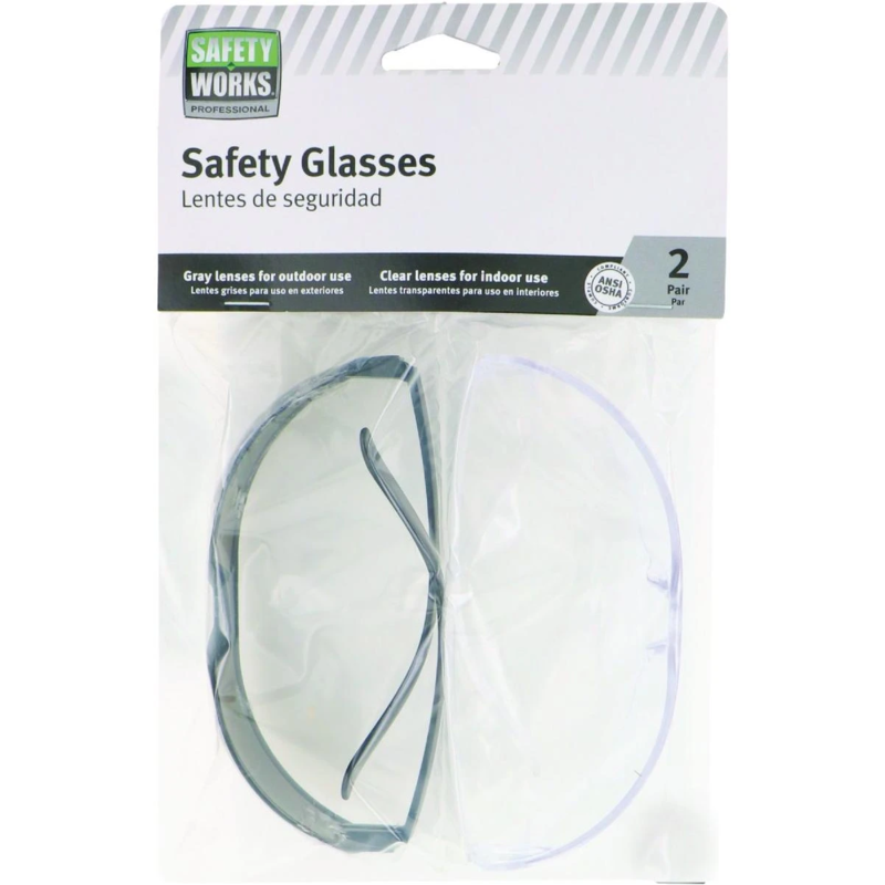 SAFETY GLASSES GRY/CLR 2PK