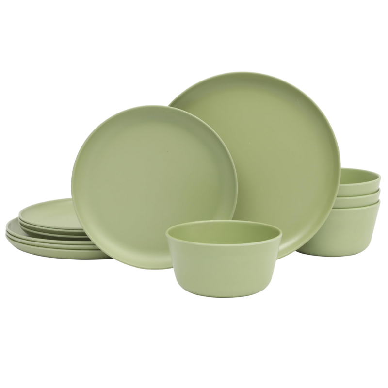 DINNERWARE SET 12 PC MTE GRN