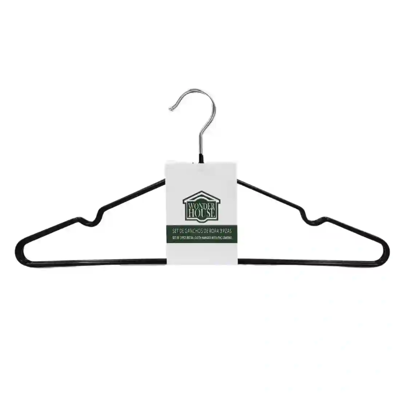 CLOTHES HANGER 3PC SETBLK MTL